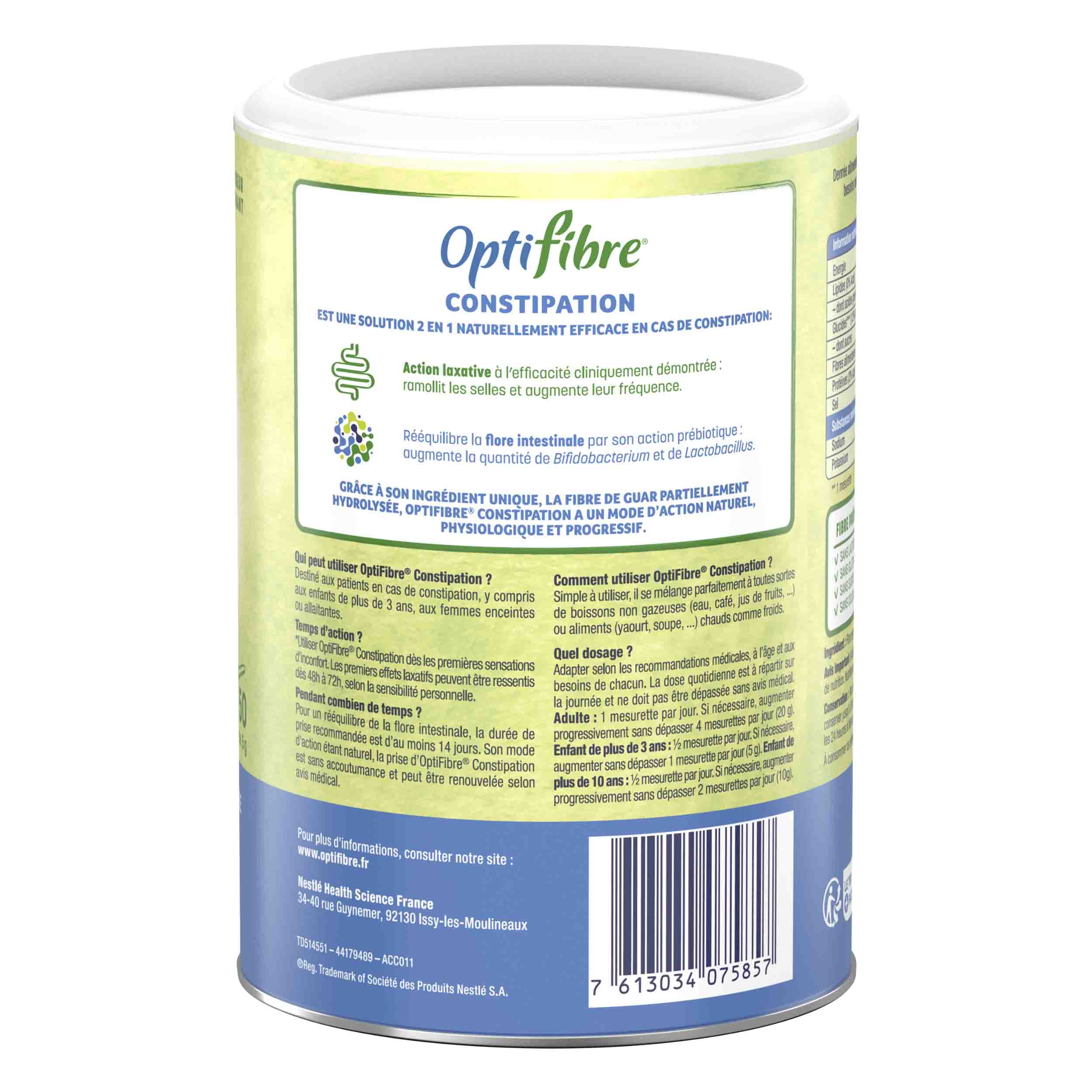 OptiFibre Constipation, une denrée alimentaire en cas de constipation